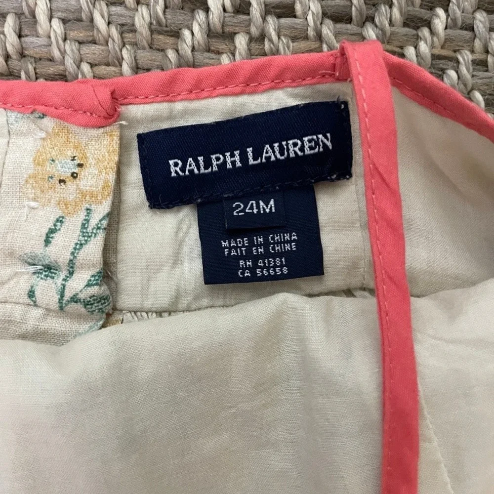 Ralph‎ Lauren Floral Sundress Kids 24M Pink Linen Blend Dress